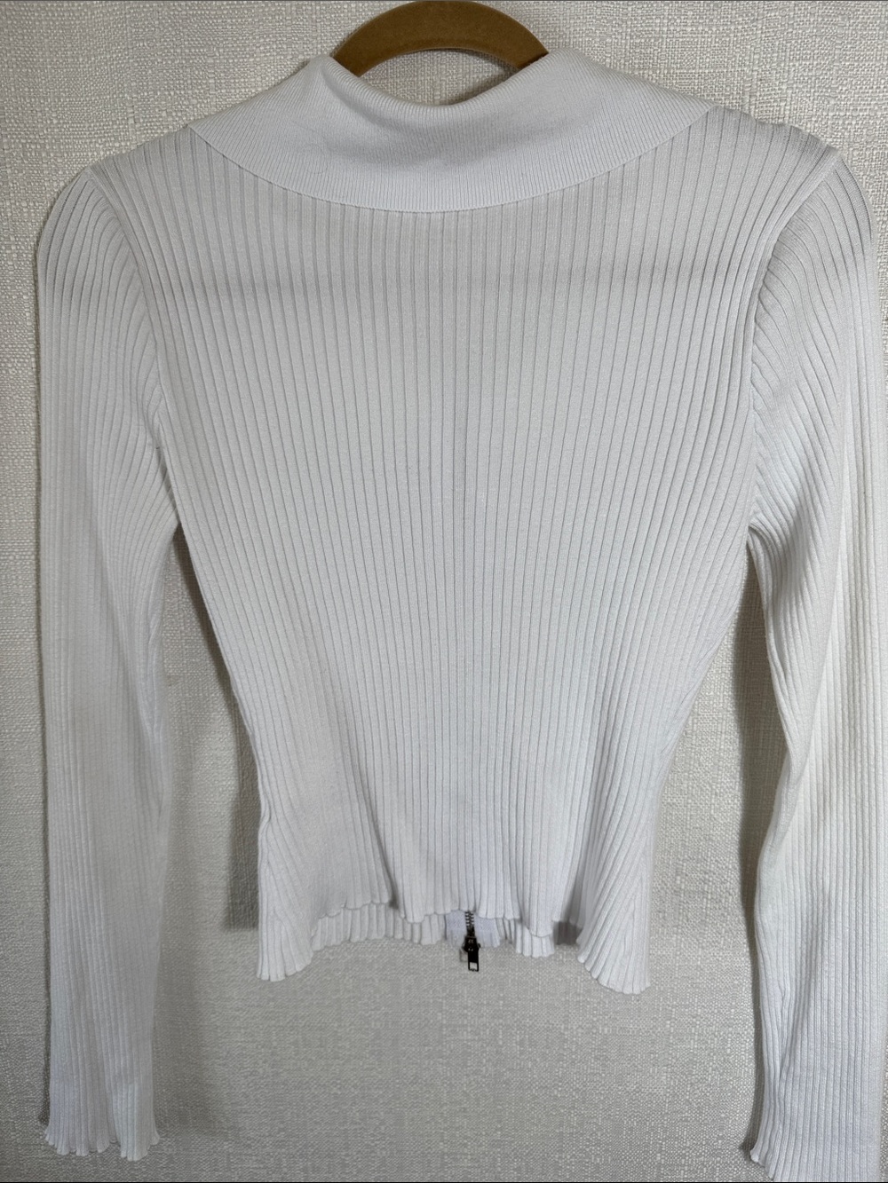Superdown Revolve White Ribbed Zip Front Sweater Top Two-Way Zip Collared - Picture 5 of 8